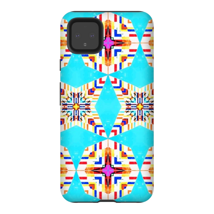 Pixel 4XL StrongFit Exotic Tiles, Moroccan Teal Kaleidoscope Pattern, Turkish Bohemian Colorful Culture Eclectic Graphic by Uma Prabhakar Gokhale