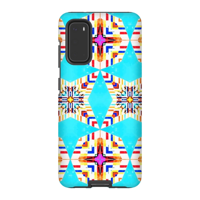 Galaxy S20 StrongFit Exotic Tiles, Moroccan Teal Kaleidoscope Pattern, Turkish Bohemian Colorful Culture Eclectic Graphic by Uma Prabhakar Gokhale