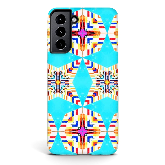 Galaxy S21 StrongFit Exotic Tiles, Moroccan Teal Kaleidoscope Pattern, Turkish Bohemian Colorful Culture Eclectic Graphic by Uma Prabhakar Gokhale