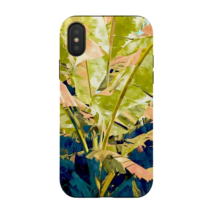 iPhone Xs / X StrongFit Blush Banana Tree, Tropical Banana Leaves Painting, Watercolor Nature Jungle Botanical Illustration by Uma Prabhakar Gokhale