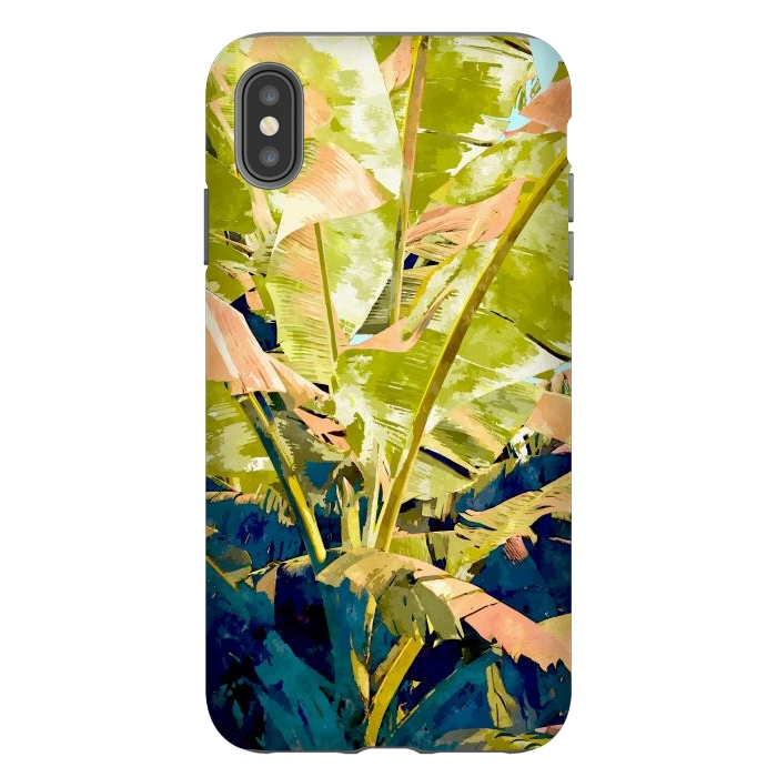 iPhone Xs Max StrongFit Blush Banana Tree, Tropical Banana Leaves Painting, Watercolor Nature Jungle Botanical Illustration by Uma Prabhakar Gokhale