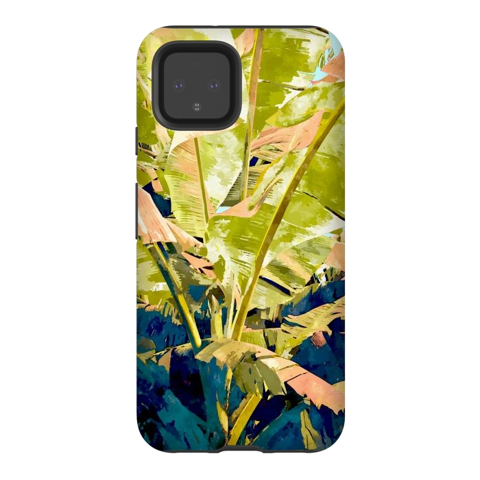 Pixel 4 StrongFit Blush Banana Tree, Tropical Banana Leaves Painting, Watercolor Nature Jungle Botanical Illustration by Uma Prabhakar Gokhale
