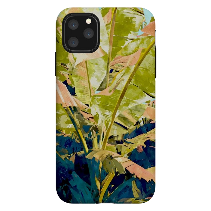 iPhone 11 Pro Max StrongFit Blush Banana Tree, Tropical Banana Leaves Painting, Watercolor Nature Jungle Botanical Illustration by Uma Prabhakar Gokhale