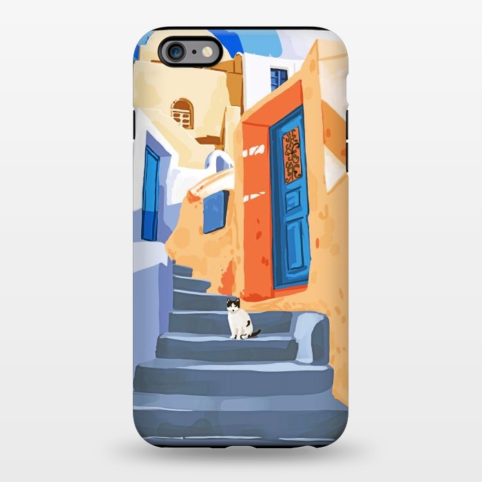 iPhone 6/6s plus StrongFit Cat in Greece, Architecture Tropical Exotic Travel Places City, Bohemian Beachy Santorini Painting by Uma Prabhakar Gokhale