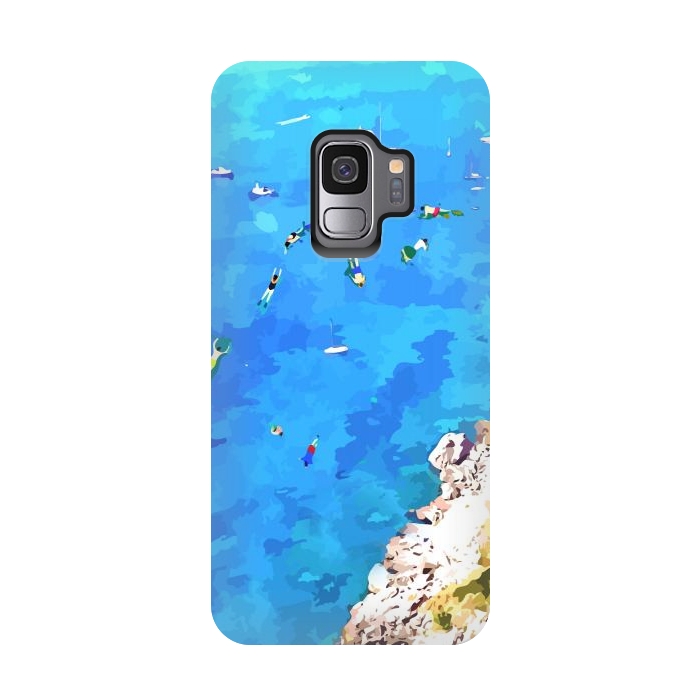 Galaxy S9 StrongFit Capri Island, Italy Tropical Travel, Nature Landscape Painting, Ocean Beach Summer Illustration by Uma Prabhakar Gokhale