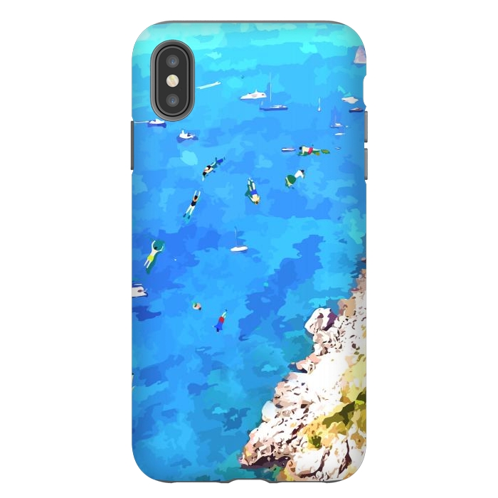 iPhone Xs Max StrongFit Capri Island, Italy Tropical Travel, Nature Landscape Painting, Ocean Beach Summer Illustration by Uma Prabhakar Gokhale