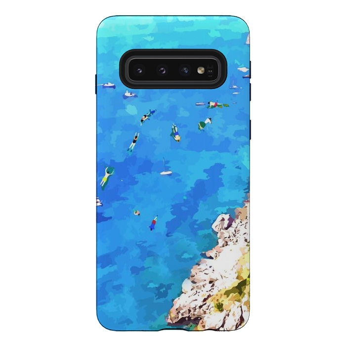 Galaxy S10 StrongFit Capri Island, Italy Tropical Travel, Nature Landscape Painting, Ocean Beach Summer Illustration by Uma Prabhakar Gokhale