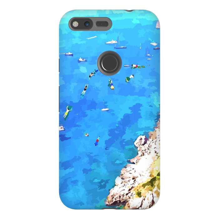 Pixel XL StrongFit Capri Island, Italy Tropical Travel, Nature Landscape Painting, Ocean Beach Summer Illustration by Uma Prabhakar Gokhale