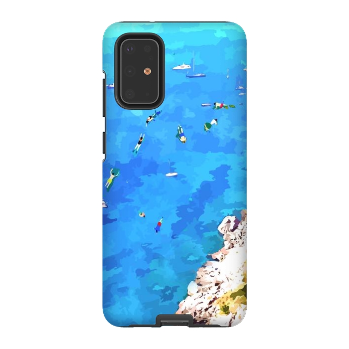 Galaxy S20 Plus StrongFit Capri Island, Italy Tropical Travel, Nature Landscape Painting, Ocean Beach Summer Illustration by Uma Prabhakar Gokhale