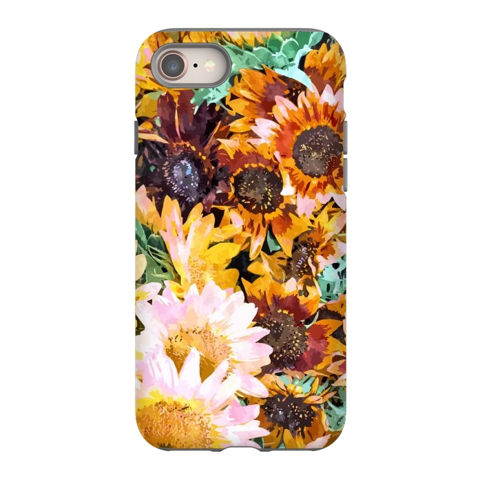 iPhone 8 StrongFit Summer Sunflowers, Modern Bohemian Urban Jungle Painting, Botanical Floral Blush Garden Nature by Uma Prabhakar Gokhale