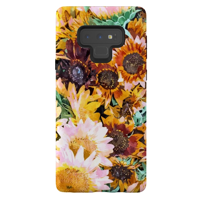 Galaxy Note 9 StrongFit Summer Sunflowers, Modern Bohemian Urban Jungle Painting, Botanical Floral Blush Garden Nature by Uma Prabhakar Gokhale