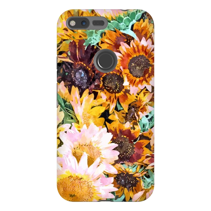 Pixel XL StrongFit Summer Sunflowers, Modern Bohemian Urban Jungle Painting, Botanical Floral Blush Garden Nature by Uma Prabhakar Gokhale