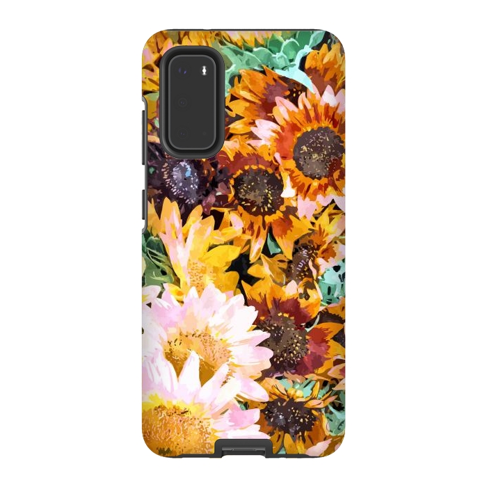 Galaxy S20 StrongFit Summer Sunflowers, Modern Bohemian Urban Jungle Painting, Botanical Floral Blush Garden Nature by Uma Prabhakar Gokhale