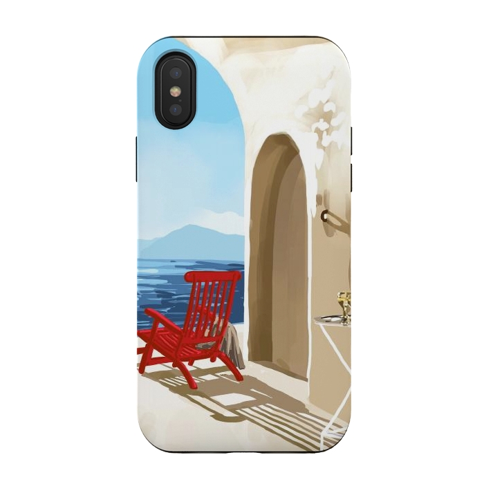 iPhone Xs / X StrongFit Solitude By The Sea, Tropical Travel Nature Architecture, Ocean Landscape Eclectic Painting by Uma Prabhakar Gokhale