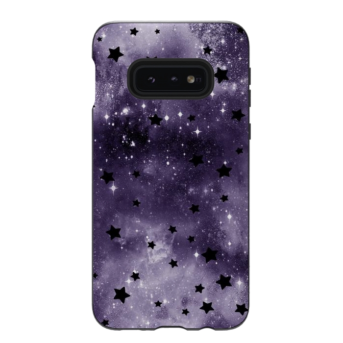 Galaxy S10e StrongFit Dark purple starry galaxy - celestial pattern by Oana 