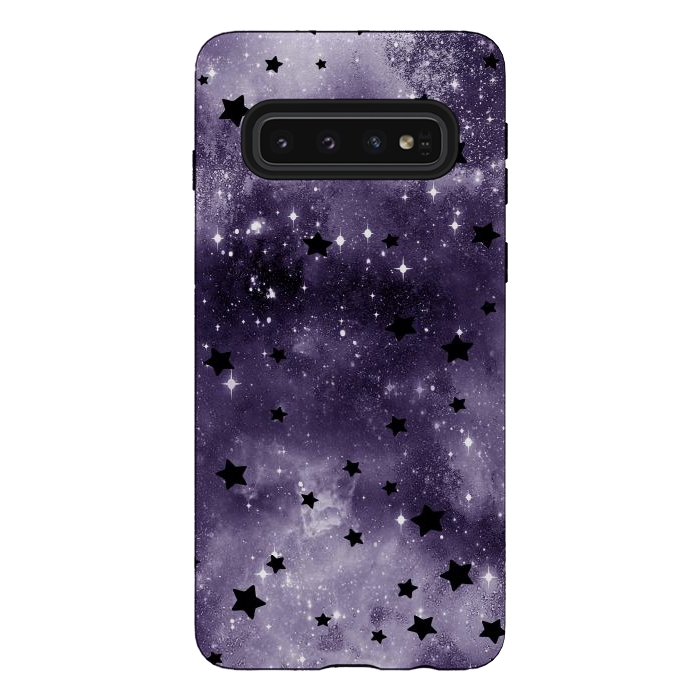 Galaxy S10 StrongFit Dark purple starry galaxy - celestial pattern by Oana 