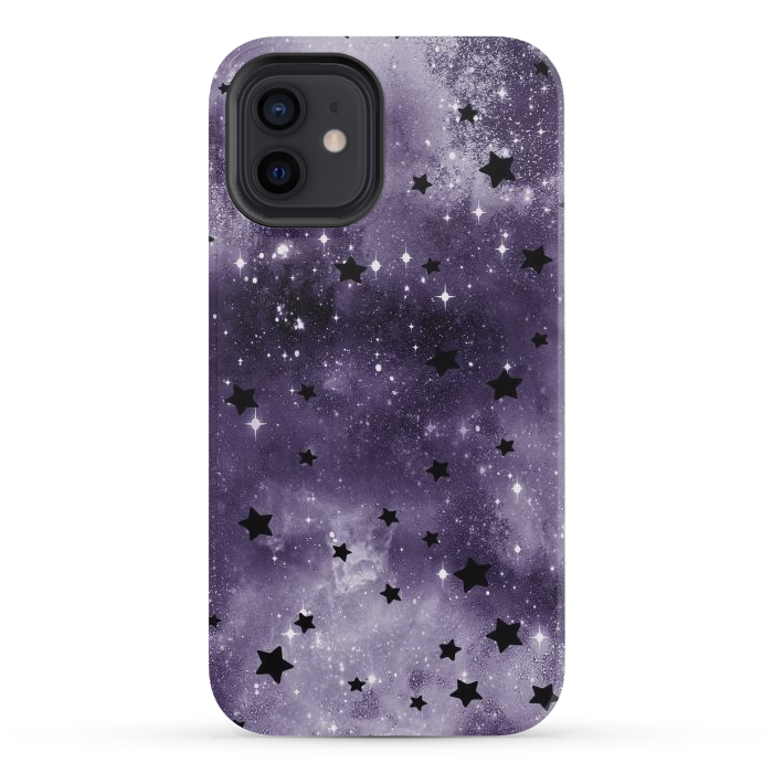 iPhone 12 mini StrongFit Dark purple starry galaxy - celestial pattern by Oana 