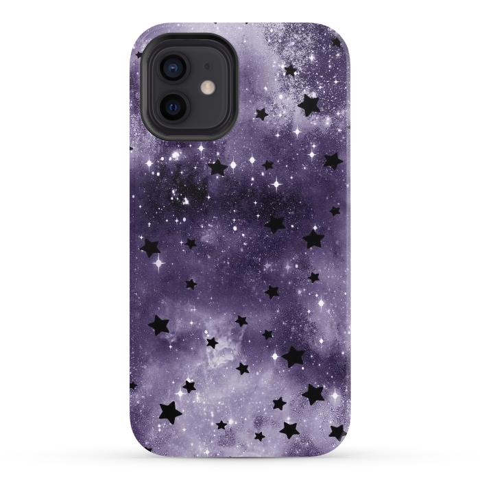 iPhone 12 StrongFit Dark purple starry galaxy - celestial pattern by Oana 