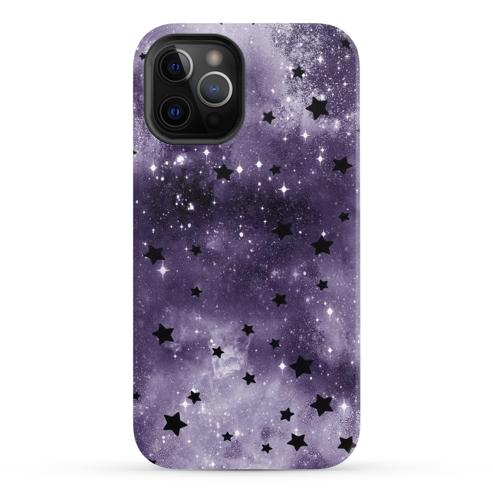 iPhone 12 Pro StrongFit Dark purple starry galaxy - celestial pattern by Oana 