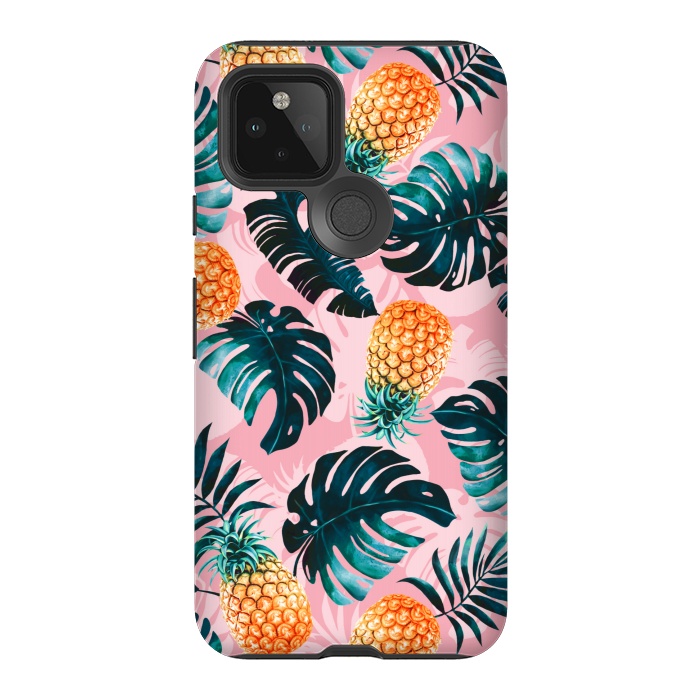 Pixel 5 StrongFit Pineapple and Leaf Pattern by Burcu Korkmazyurek