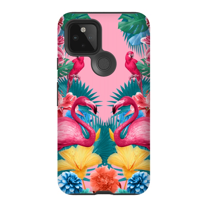 Pixel 5 StrongFit Flamingo and Tropical garden by Burcu Korkmazyurek