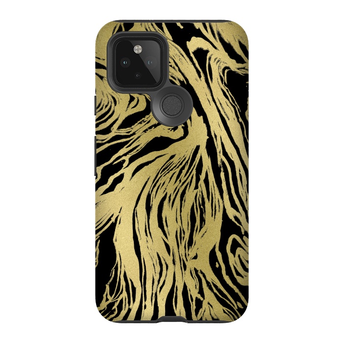 Pixel 5 StrongFit Black and Gold Marble by Caitlin Workman