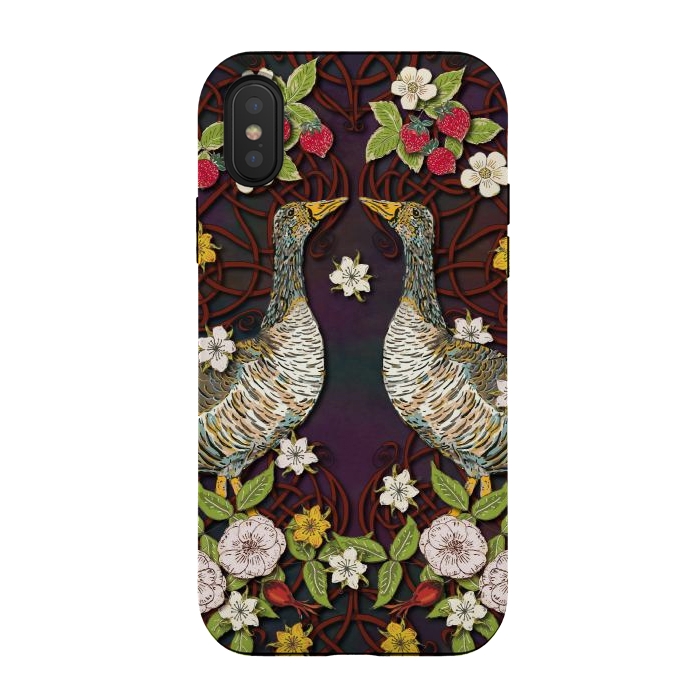 iPhone Xs / X StrongFit Summer Strawberry Geese by Lotti Brown