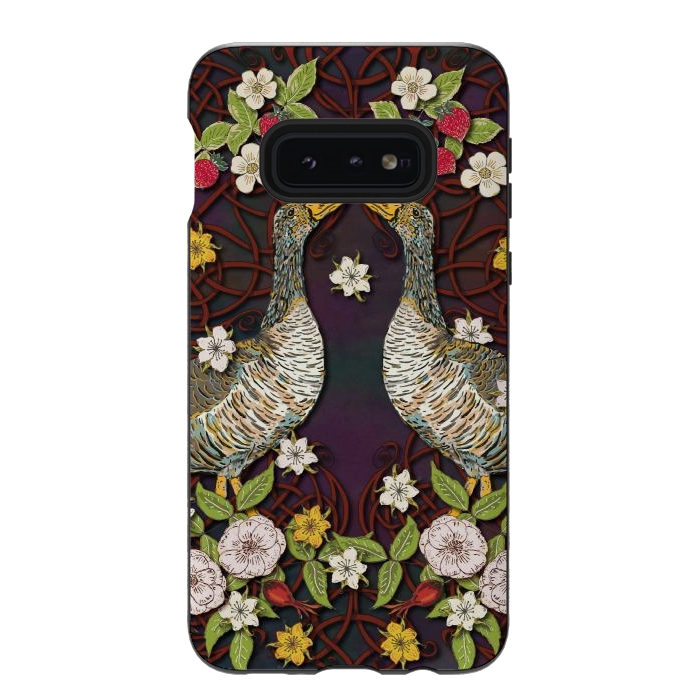 Galaxy S10e StrongFit Summer Strawberry Geese by Lotti Brown