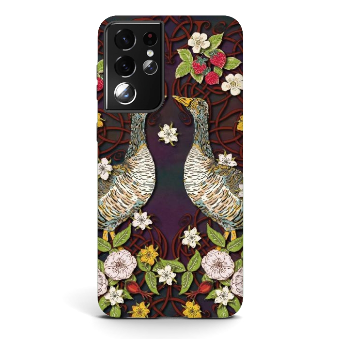 Galaxy S21 ultra StrongFit Summer Strawberry Geese by Lotti Brown