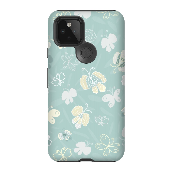Pixel 5 StrongFit Pretty Yellow and White Butterflies on Teal by Paula Ohreen
