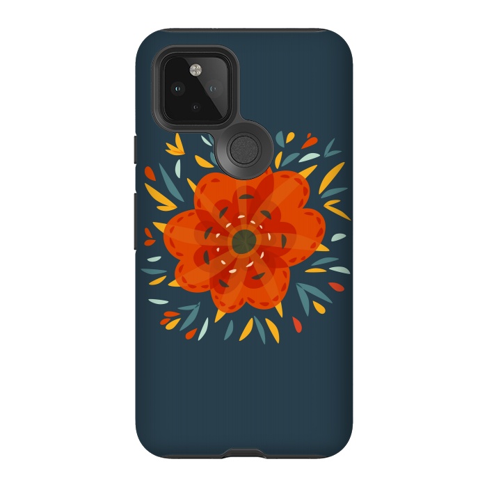 Pixel 5 StrongFit Decorative Whimsical Orange Flower by Boriana Giormova