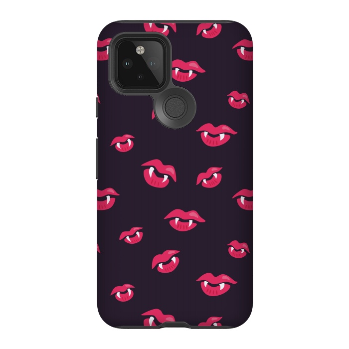 Pixel 5 StrongFit Pink Vampire Lips And Fangs Pattern by Boriana Giormova