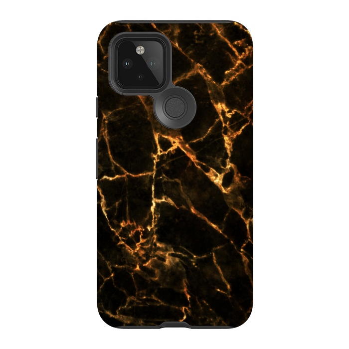 Pixel 5 StrongFit Black marble with golden cracks by Oana 