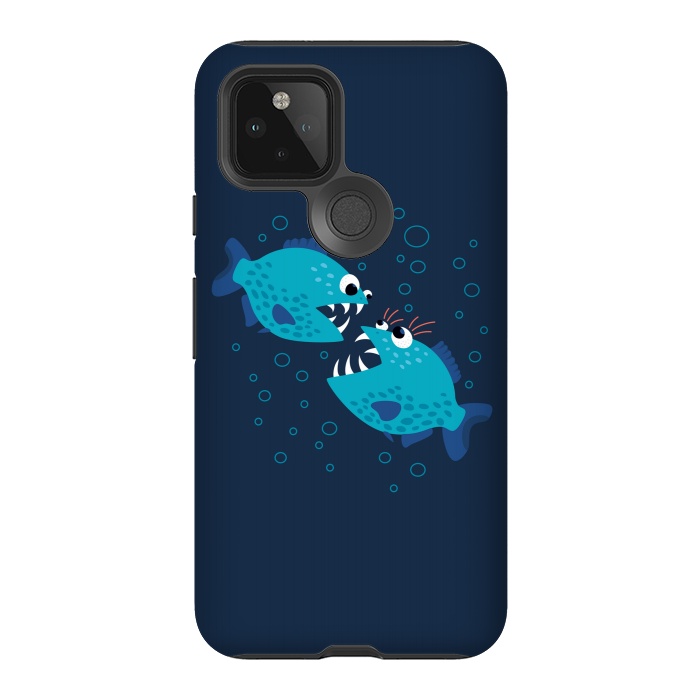 Pixel 5 StrongFit Gossiping Blue Cartoon Piranha Fish by Boriana Giormova