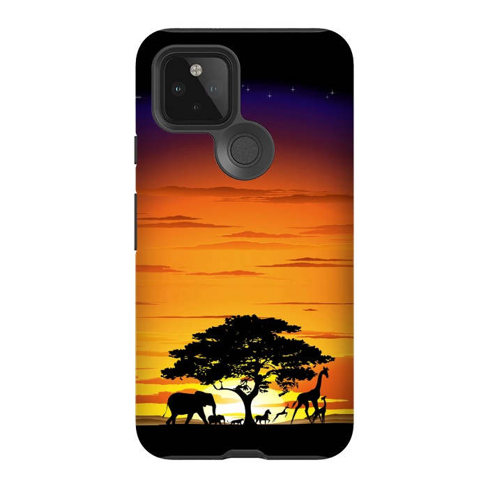 Pixel 5 StrongFit Wild Animals on African Savanna Sunset  by BluedarkArt