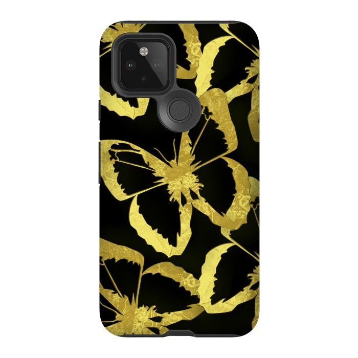 Pixel 5 StrongFit Black and Gold Butterflies by Alemi
