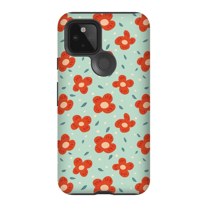 Pixel 5 StrongFit Simple Pretty Orange Flowers Pattern by Boriana Giormova