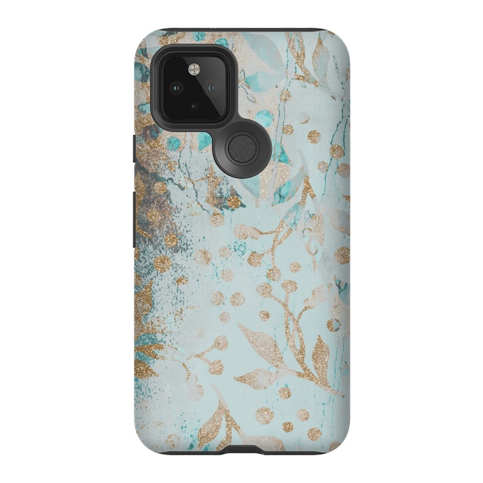 Pixel 5 StrongFit  Botanical  Pattern Teal And Gold by Andrea Haase