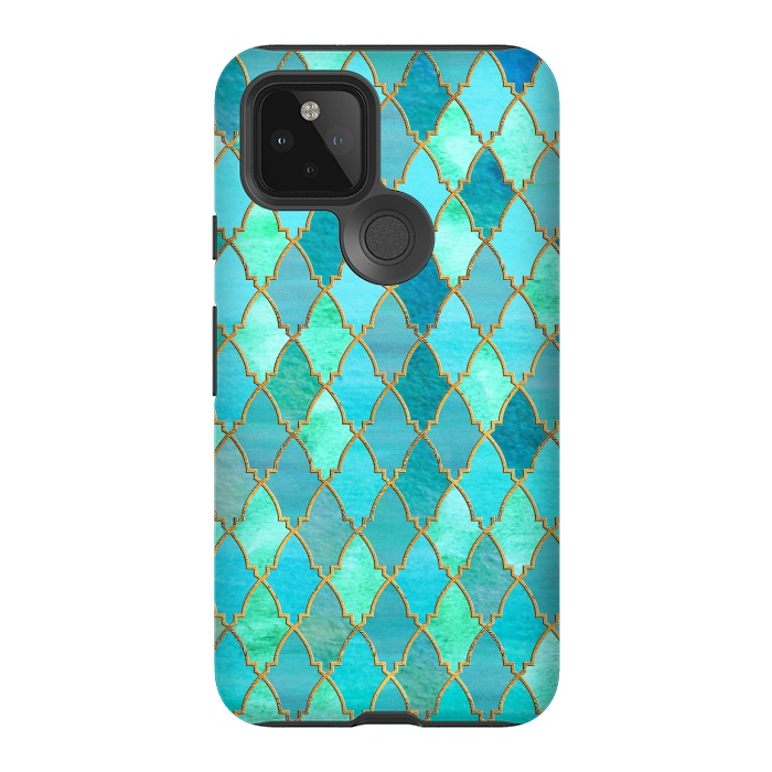 Pixel 5 StrongFit Teal Moroccan Shapes Pattern  by  Utart