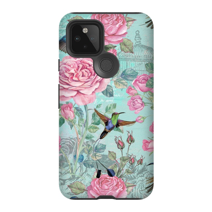 Pixel 5 StrongFit Vintage Roses and Hummingbirds by  Utart
