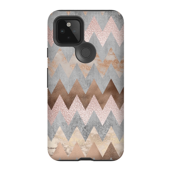 Pixel 5 StrongFit Rose Gold Marble Chevron by  Utart