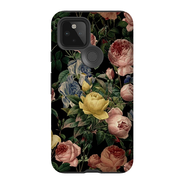 Pixel 5 StrongFit Victorian Vintage Roses on Black by  Utart