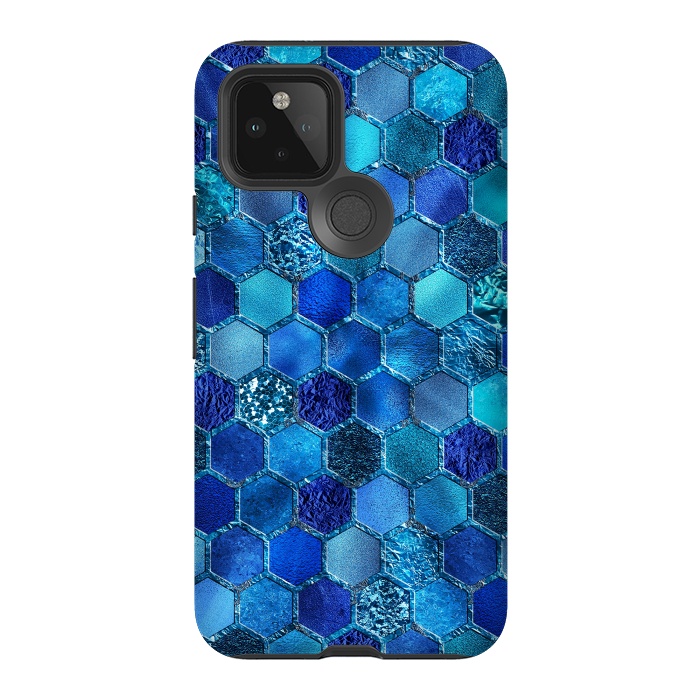 Pixel 5 StrongFit Blue Metal Honeycomb pattern by  Utart