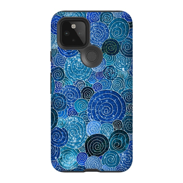 Pixel 5 StrongFit Blue Abstract Metal Dots and Circles by  Utart
