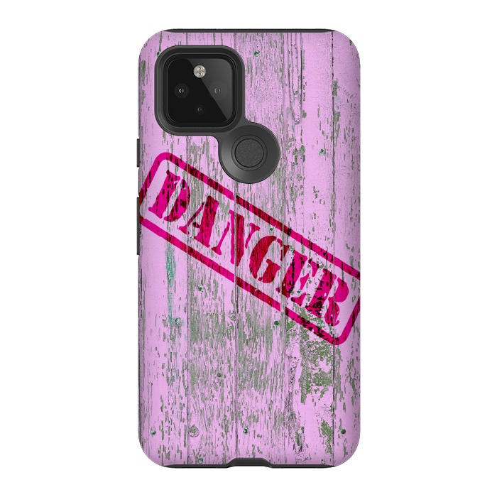 Pixel 5 StrongFit Pink Danger Sign On Old Wooden Planks by Andrea Haase