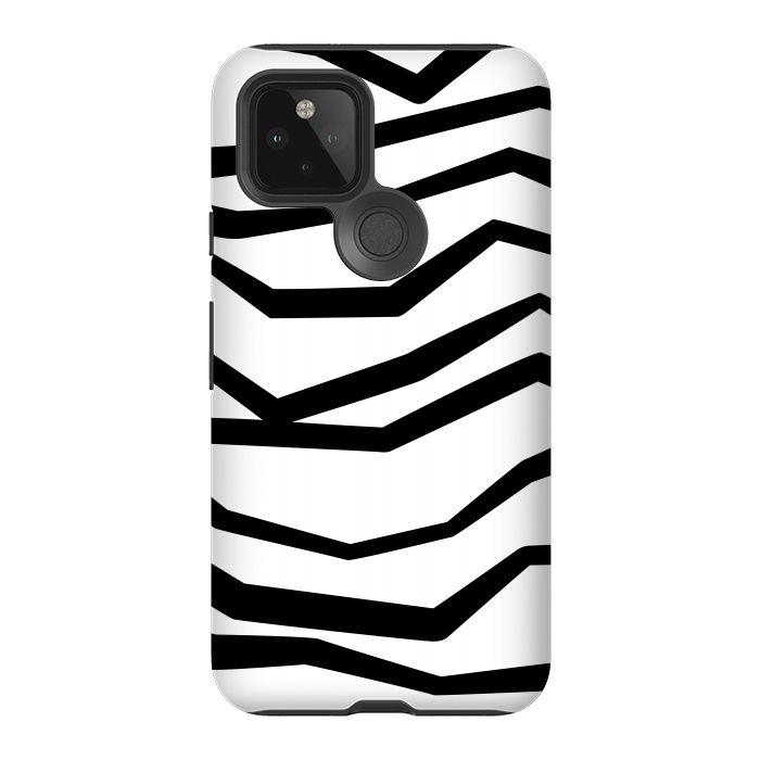 Pixel 5 StrongFit Wavy Zig Zag Stripes Black And White 2 by Andrea Haase