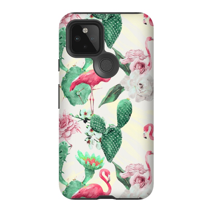 Pixel 5 StrongFit Flamingos, geometric and flowers by Mmartabc