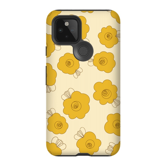 Pixel 5 StrongFit Fluffy Flowers - Mustard on Lemon Yellow by Paula Ohreen