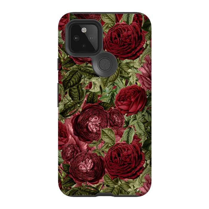 Pixel 5 StrongFit Victorian Dark Red Vintage Roses by  Utart