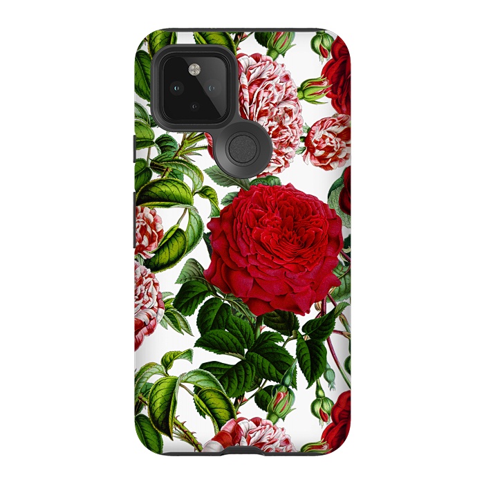 Pixel 5 StrongFit Red and White Vintage Roses Pattern by  Utart